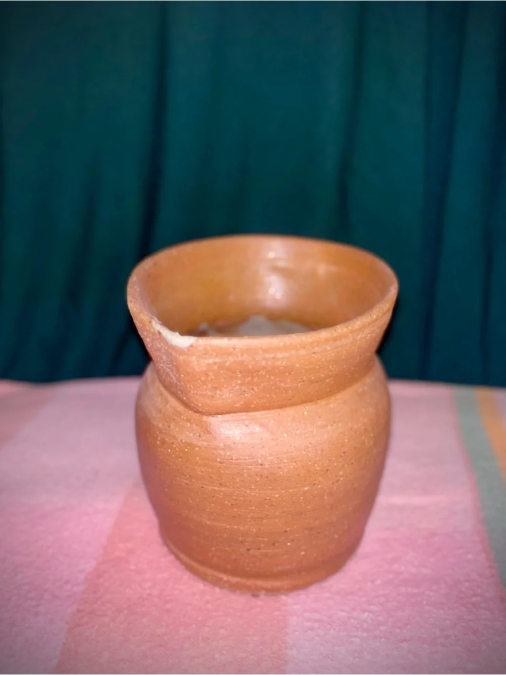 Vtg 1980s Handmade Raw Terracotta Earthenware Pottery Pitcher
